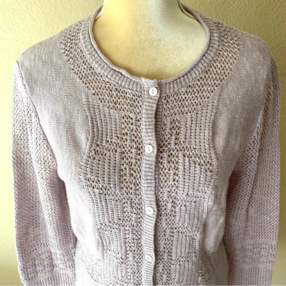 Sundance Beaux Pointelle Lilac Cardigan Sweater - Picture 3 of 9